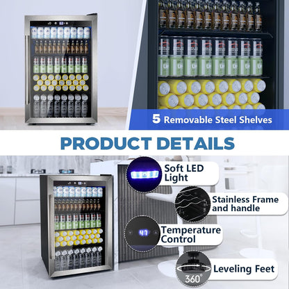 Beverage Refrigerator Cooler 4.4 Cu.Ft,145 Can Mini Fridge with Glass Door W58128SSH