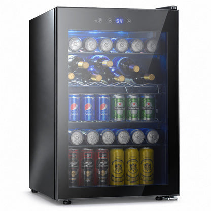 Beverage Refrigerator Cooler 4.5 Cu.Ft,145 Can Mini Fridge with Glass Door W58128BH