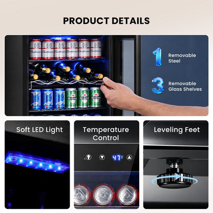 Beverage Refrigerator Cooler 4.5 Cu.Ft,145 Can Mini Fridge with Glass Door W58128BH