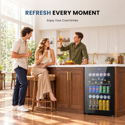 Beverage Refrigerator Cooler 4.5 Cu.Ft,145 Can Mini Fridge with Glass Door W58128BH