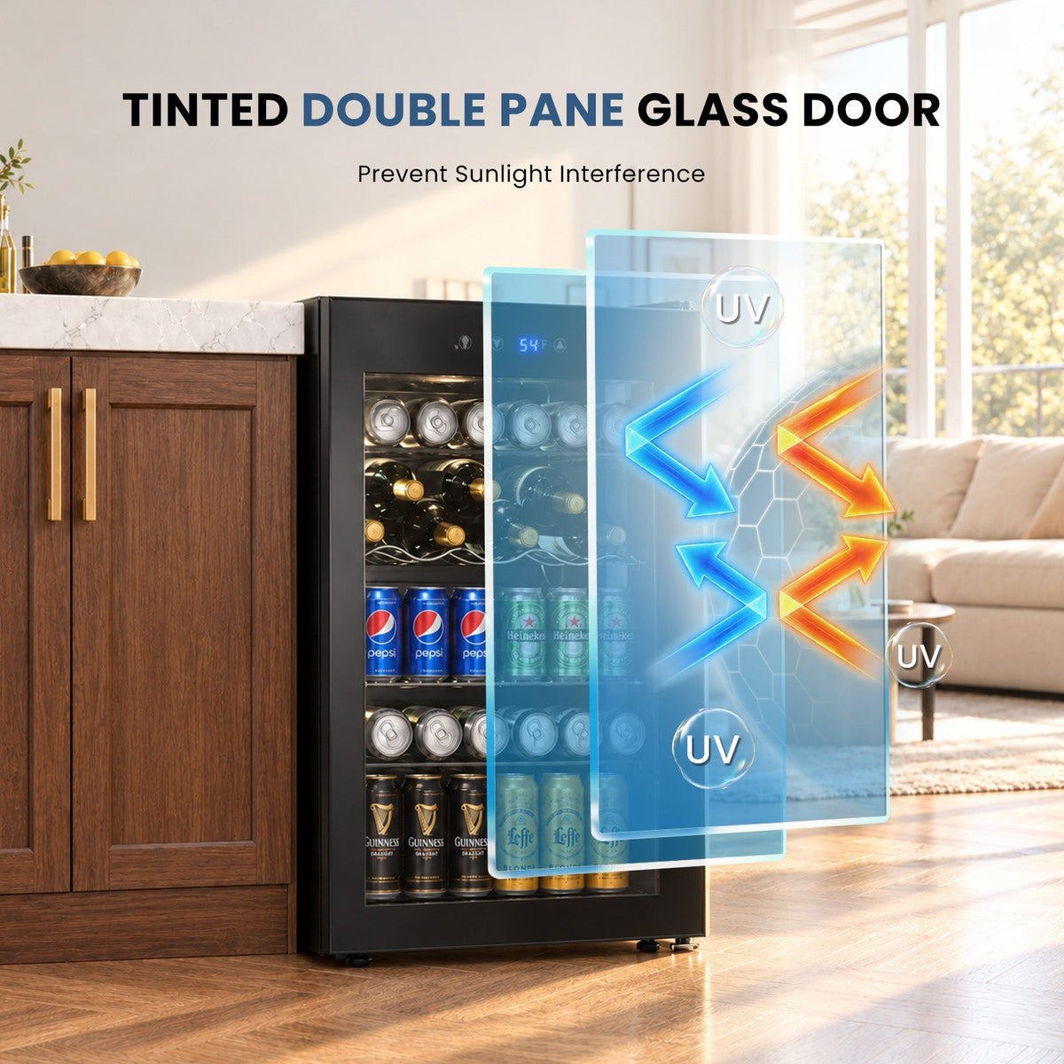 Beverage Refrigerator Cooler 4.5 Cu.Ft,145 Can Mini Fridge with Glass Door W58128BH