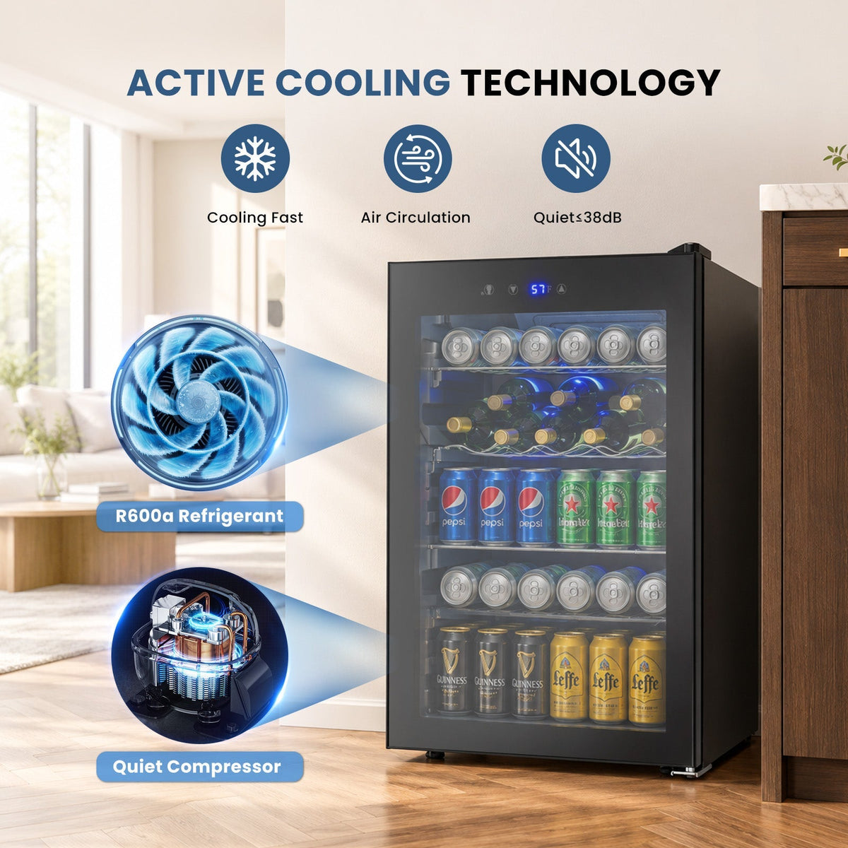 Beverage Refrigerator Cooler 4.5 Cu.Ft,145 Can Mini Fridge with Glass Door W58128BH
