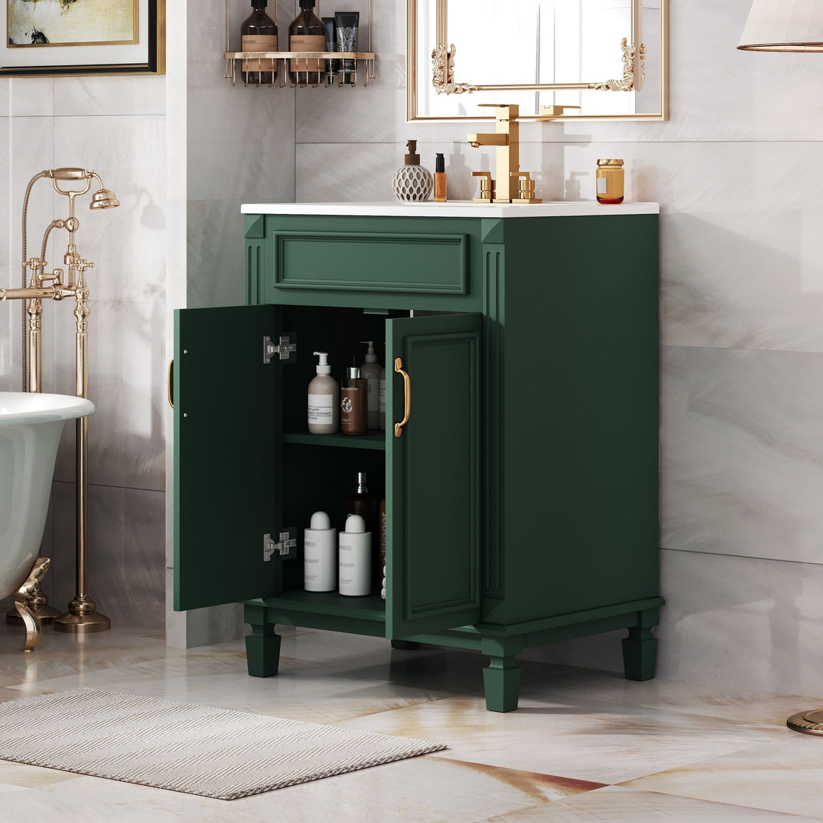 Bathroom Vanity With Top Sink, Cabinet With 2 Soft Closing Doors