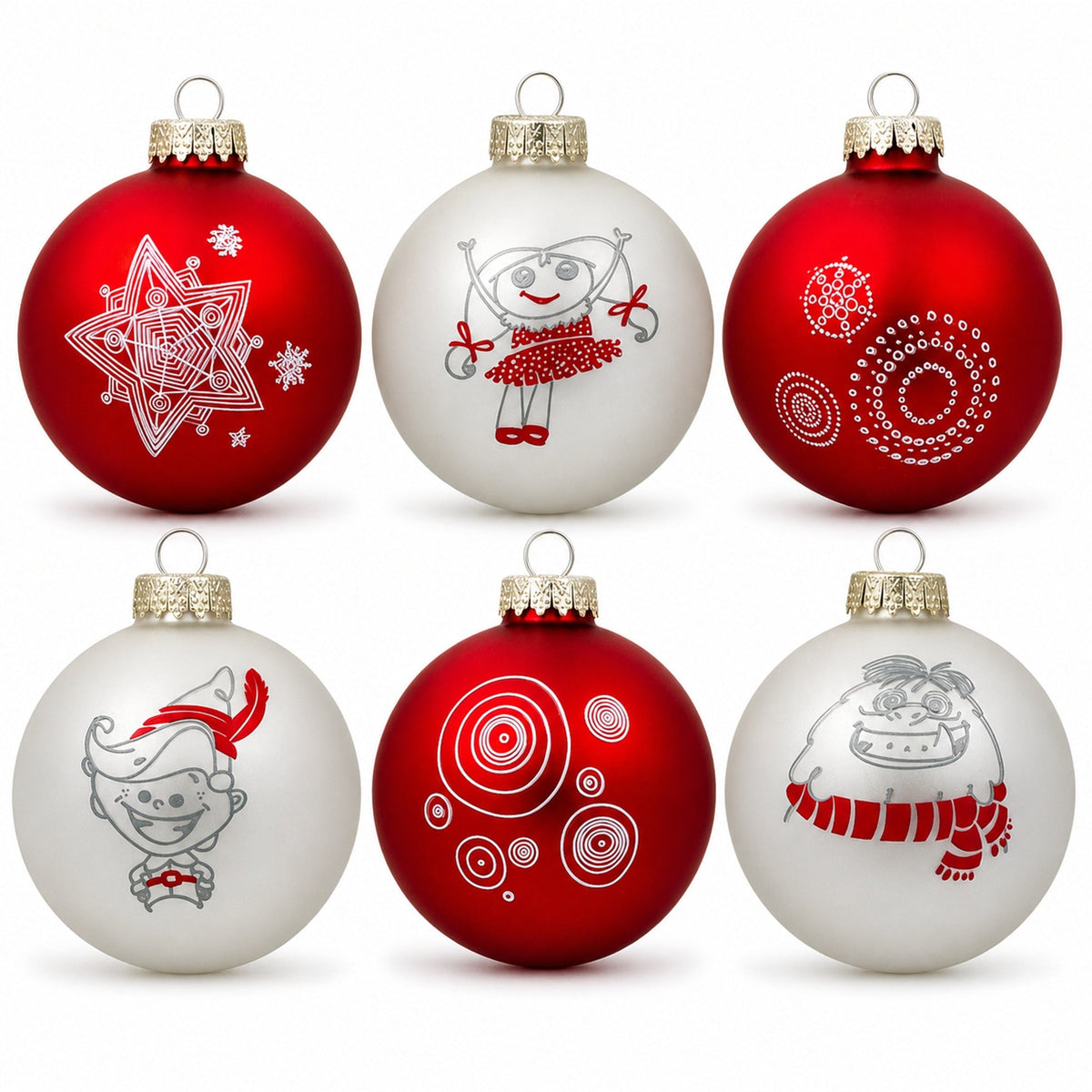 White and Red Mini Glass Ball Christmas Ornaments 2.75 Inches