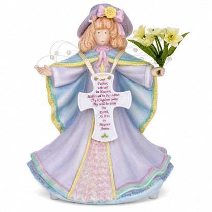 Angel with Cross Porcelain Musical Figurine 6.5 Inches