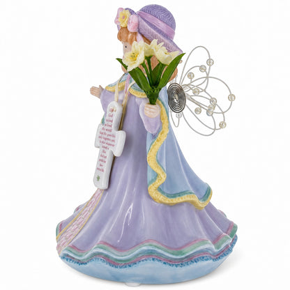 Angel with Cross Porcelain Musical Figurine 6.5 Inches