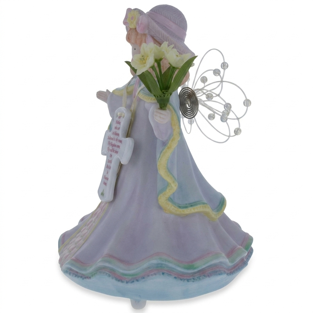 Angel with Cross Porcelain Musical Figurine 6.5 Inches