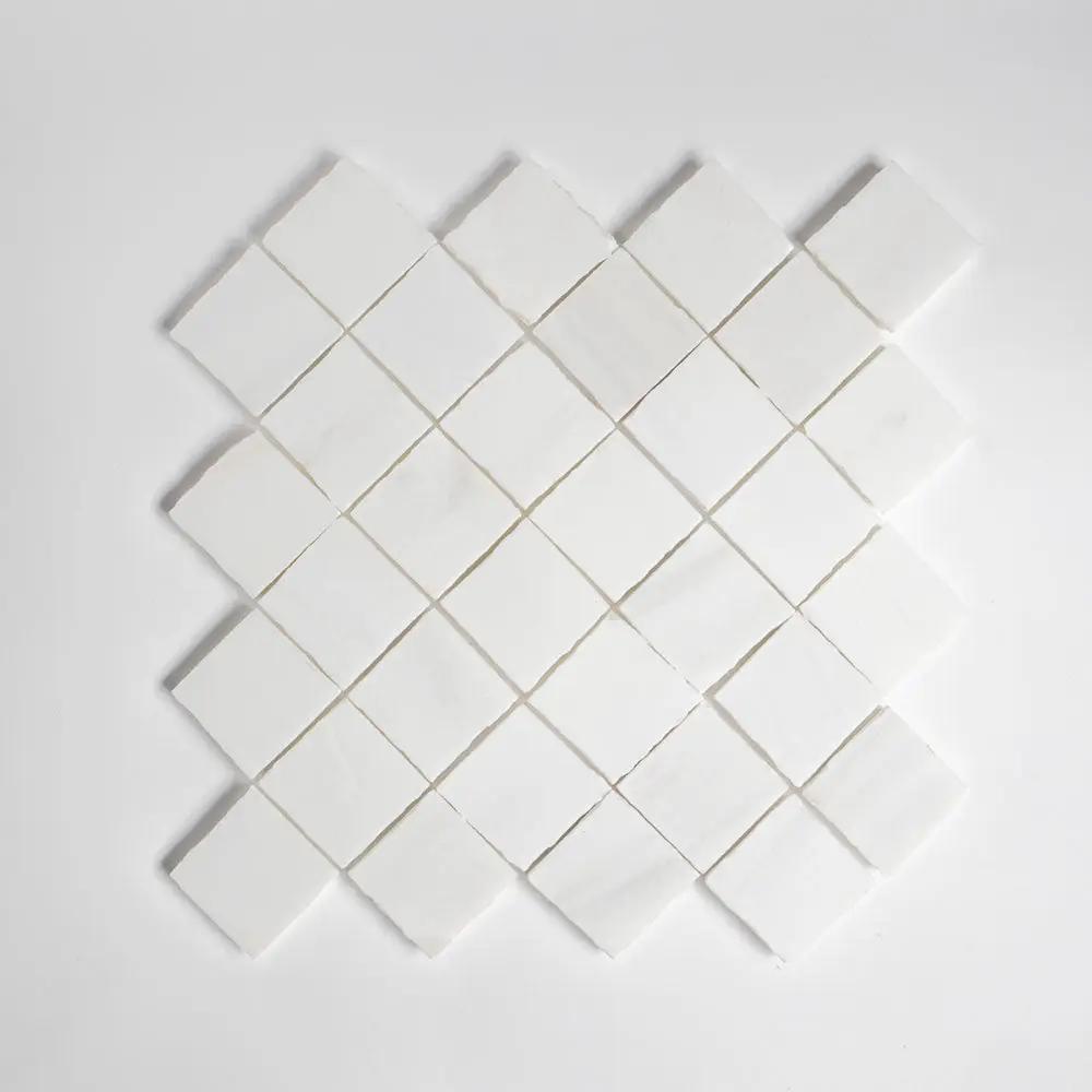 Snow White Honed Artesan Cut Marble Mosaics 12x12