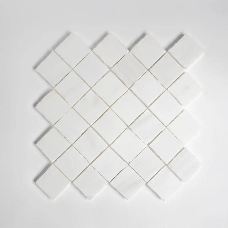 Snow White Honed Artesan Cut Marble Mosaics 12x12
