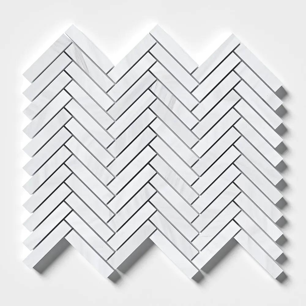 Bianco Dolomiti Honed Herringbone 5/8x3 Marble Mosaics 10 7/16x12 13/16
