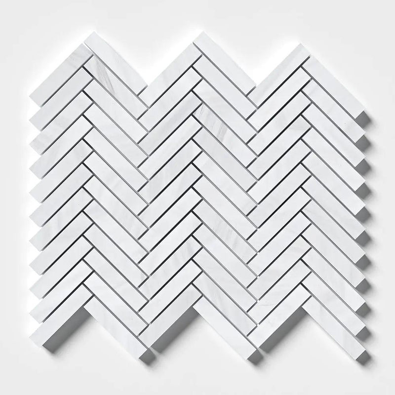 Bianco Dolomiti Honed Herringbone 5/8x3 Marble Mosaics 10 7/16x12 13/16