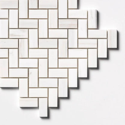 Bianco Dolomiti Honed Herringbone Marble Mosaics 12 1/8x13 3/8