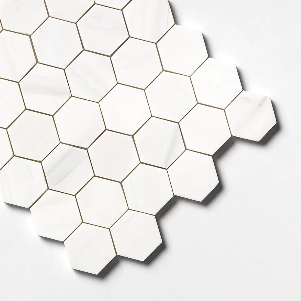 Bianco Dolomiti Honed Hexagon Marble Mosaics 10 3/8x12