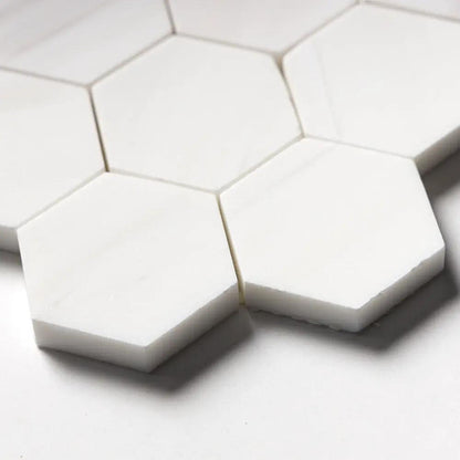 Bianco Dolomiti Honed Hexagon Marble Mosaics 10 3/8x12