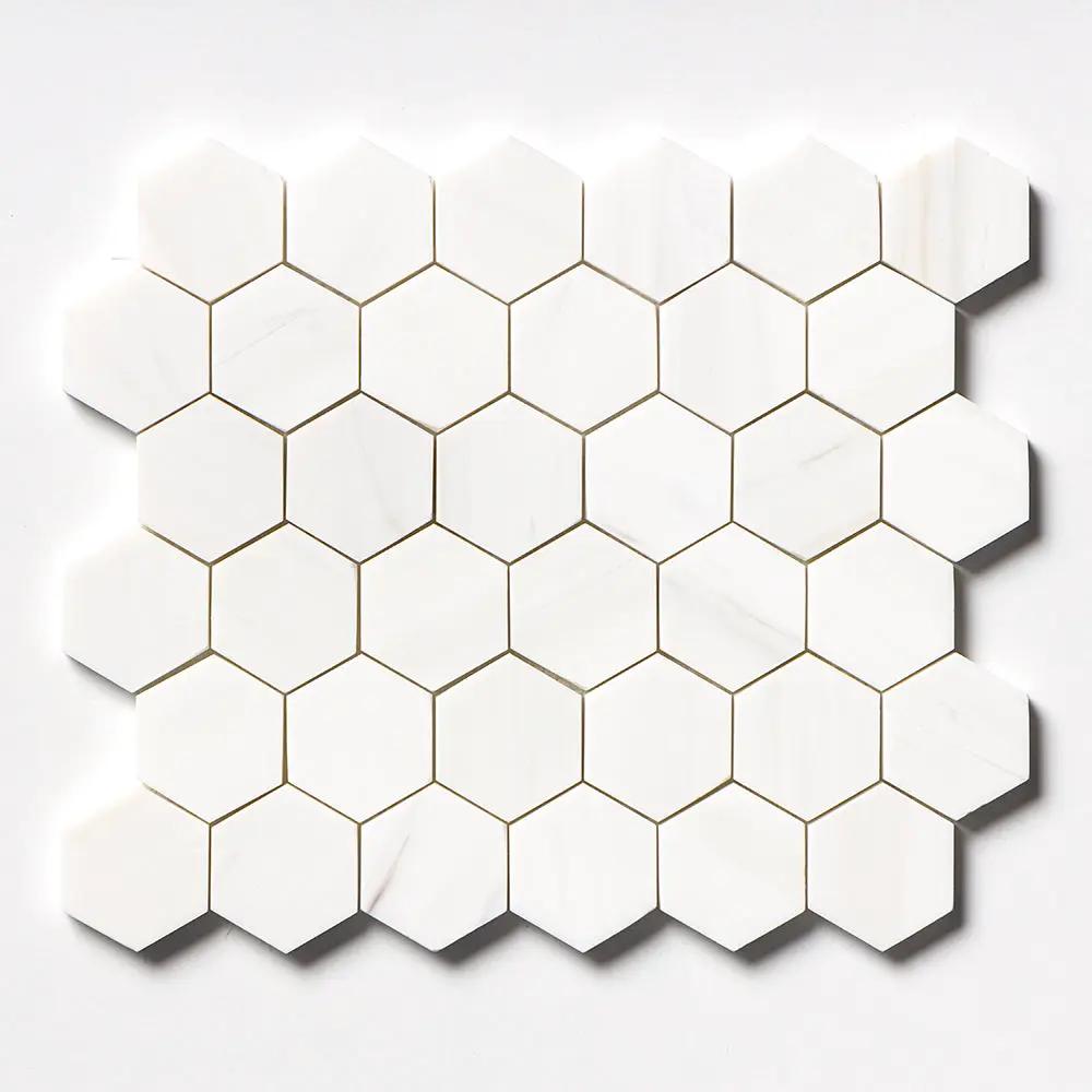 Bianco Dolomiti Honed Hexagon Marble Mosaics 10 3/8x12