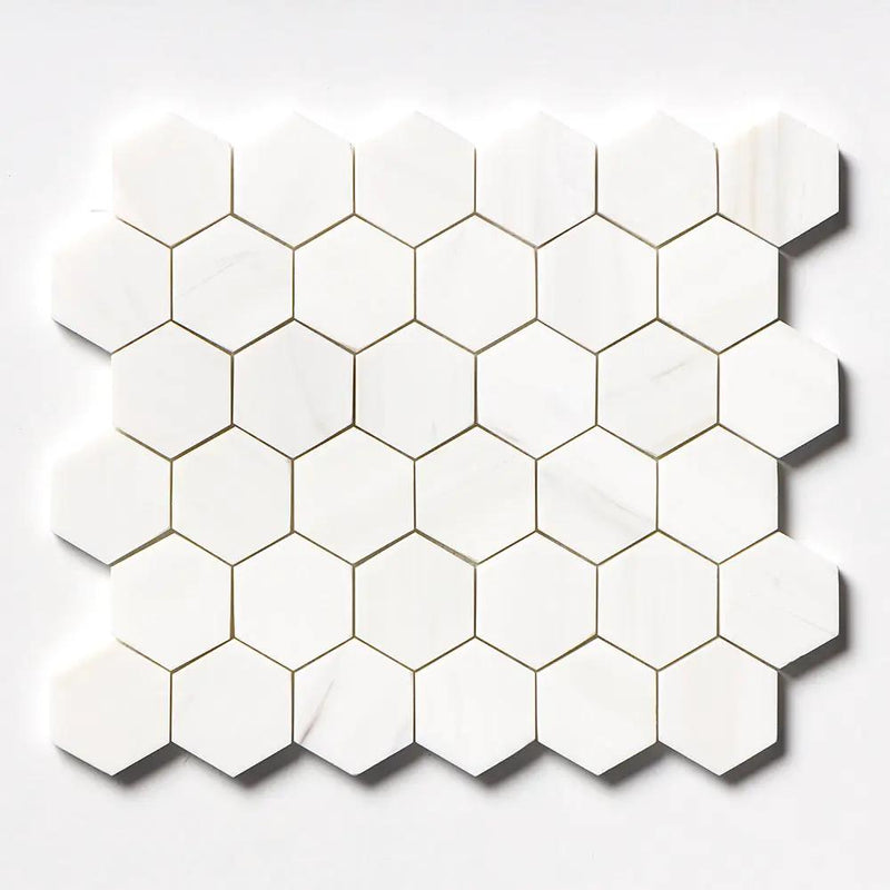 Bianco Dolomiti Honed Hexagon Marble Mosaics 10 3/8x12