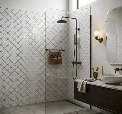 Bianco Dolomiti Polished Arabesque Marble Mosaics 12x12