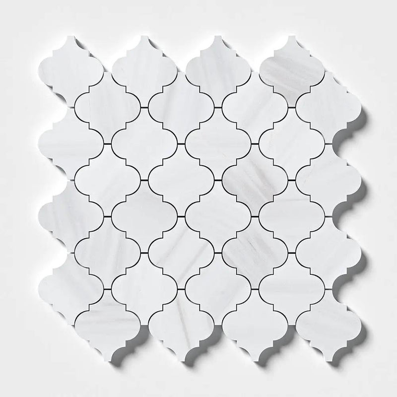 Bianco Dolomiti Polished Arabesque Marble Mosaics 12x12
