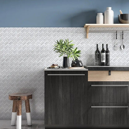 Bianco Dolomiti Polished Herringbone Marble Mosaics 12 1/8x13 3/8