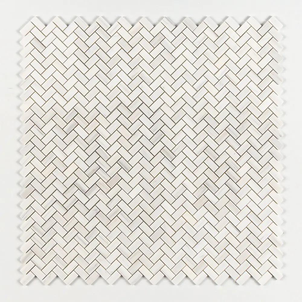 Bianco Dolomiti Polished Herringbone Marble Mosaics 12 1/8x13 3/8