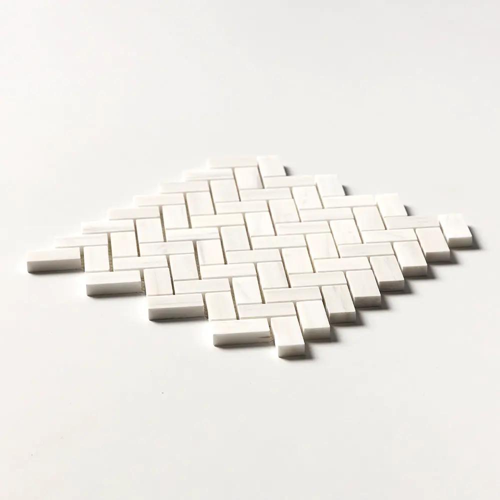 Bianco Dolomiti Polished Herringbone Marble Mosaics 12 1/8x13 3/8