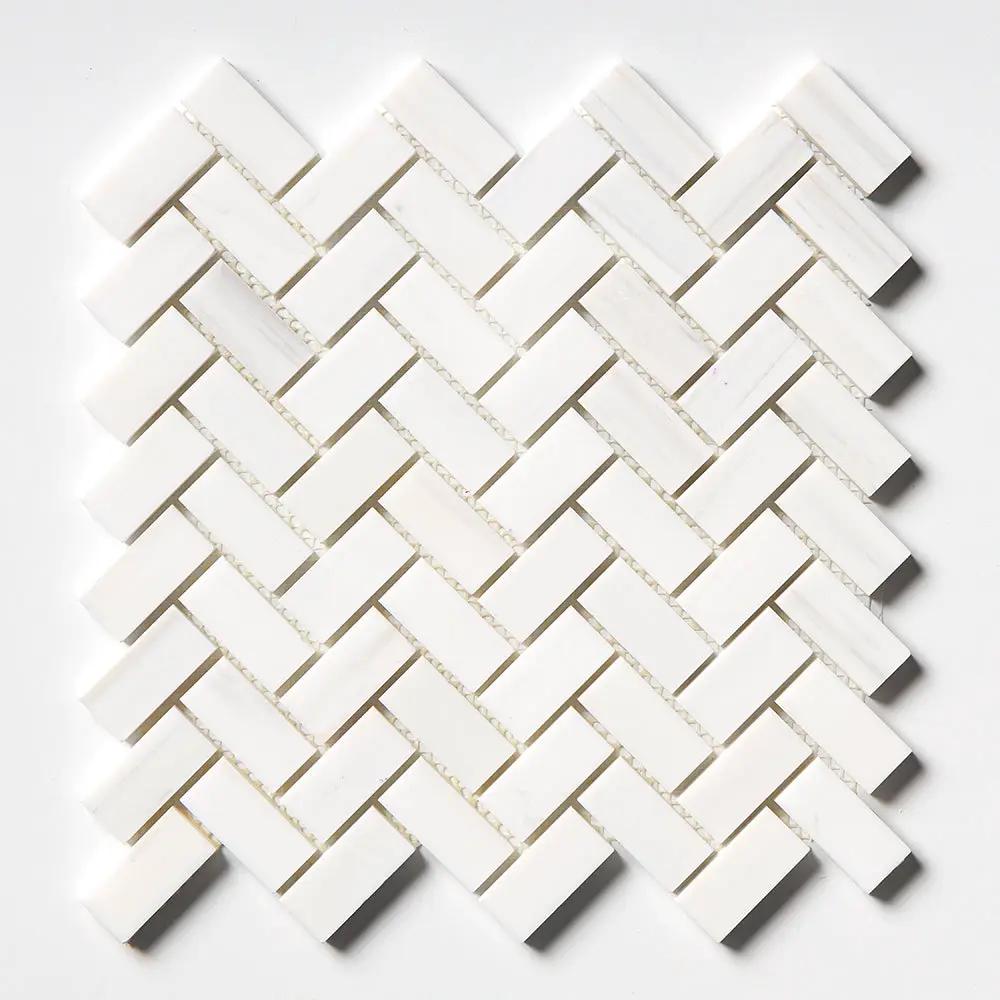 Bianco Dolomiti Polished Herringbone Marble Mosaics 12 1/8x13 3/8