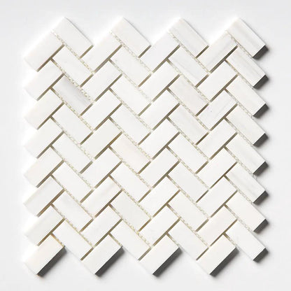 Bianco Dolomiti Polished Herringbone Marble Mosaics 12 1/8x13 3/8