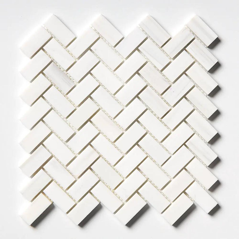 Bianco Dolomiti Polished Herringbone Marble Mosaics 12 1/8x13 3/8
