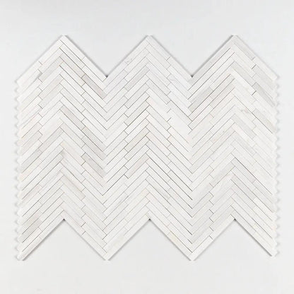 Bianco Dolomiti Polished Large Herringbone Marble Mosaics 12 7/8x8 9/16