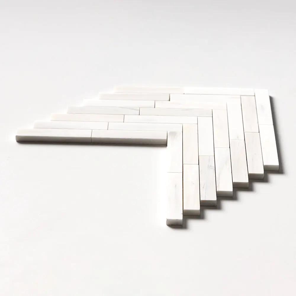 Bianco Dolomiti Polished Large Herringbone Marble Mosaics 12 7/8x8 9/16