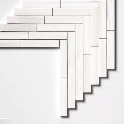 Bianco Dolomiti Polished Large Herringbone Marble Mosaics 12 7/8x8 9/16