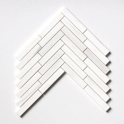 Bianco Dolomiti Polished Large Herringbone Marble Mosaics 12 7/8x8 9/16