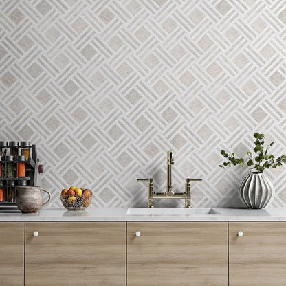 Bianco Dolomiti, Silver Mystique Multi Finish Maze Basket Marble Mosaics 14 15/16x17 11/16