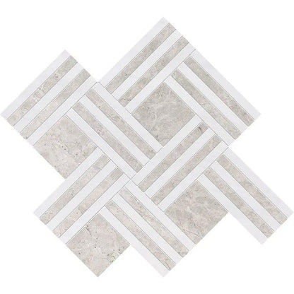 Bianco Dolomiti, Silver Mystique Multi Finish Maze Basket Marble Mosaics 14 15/16x17 11/16