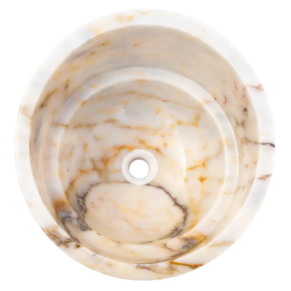 Handcrafted Giallo Marble Vessel Sink Beige 16 Inch Bathroom Bowl