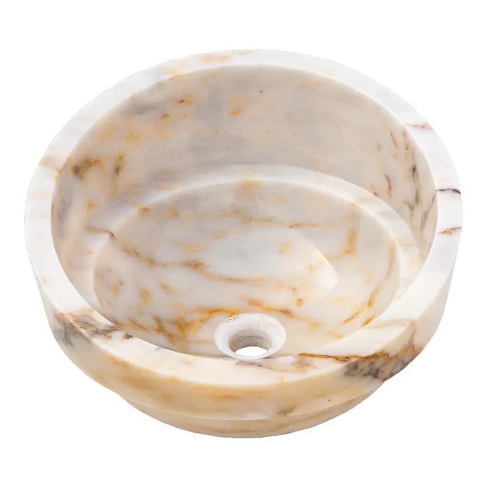 Handcrafted Giallo Marble Vessel Sink Beige 16 Inch Bathroom Bowl