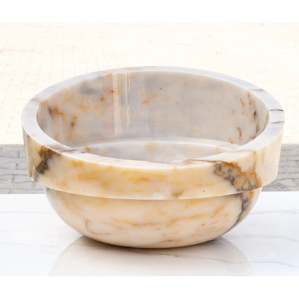 Bianco Giallo Marble Special Design Vessel Sink Bowl Polished  (D)16" (H)9"