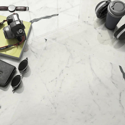 Bianco S Polished Marble Look Porcelain Tiles 24x24