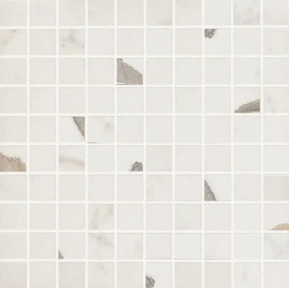 Bianco Statuario Gloss 1x1 Marble Look Porcelain Mosaics 12x12