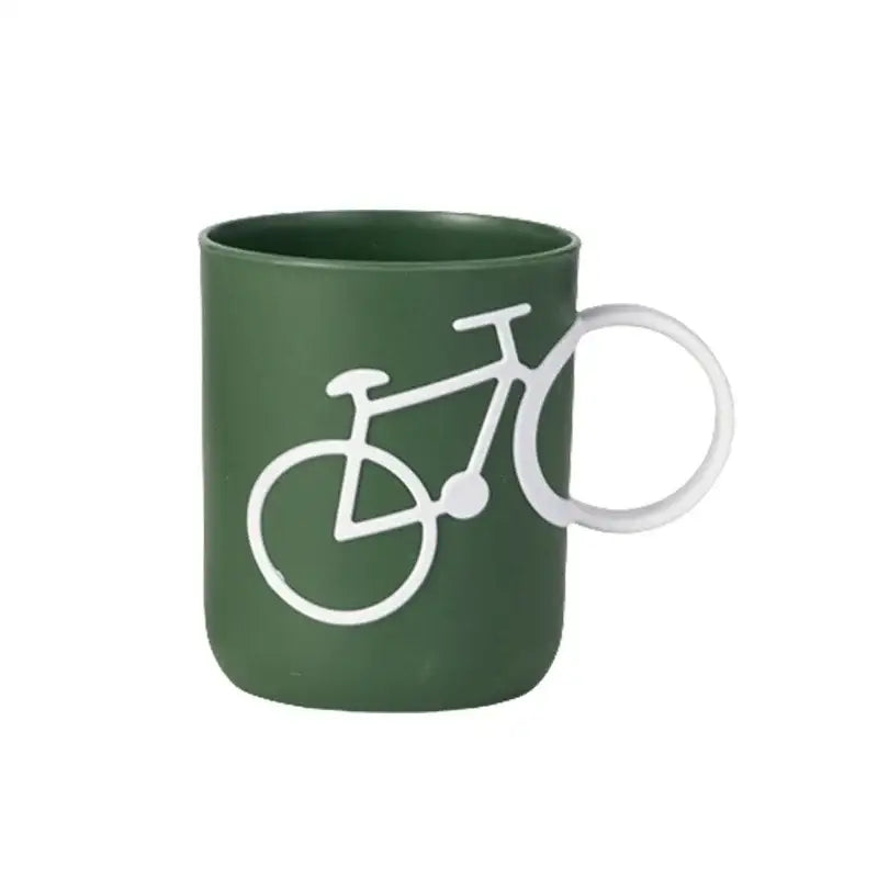Bicycle green & white ceramic toothbrush holder cup bathroom mug