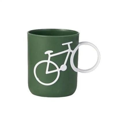Bicycle green & white ceramic toothbrush holder cup bathroom mug
