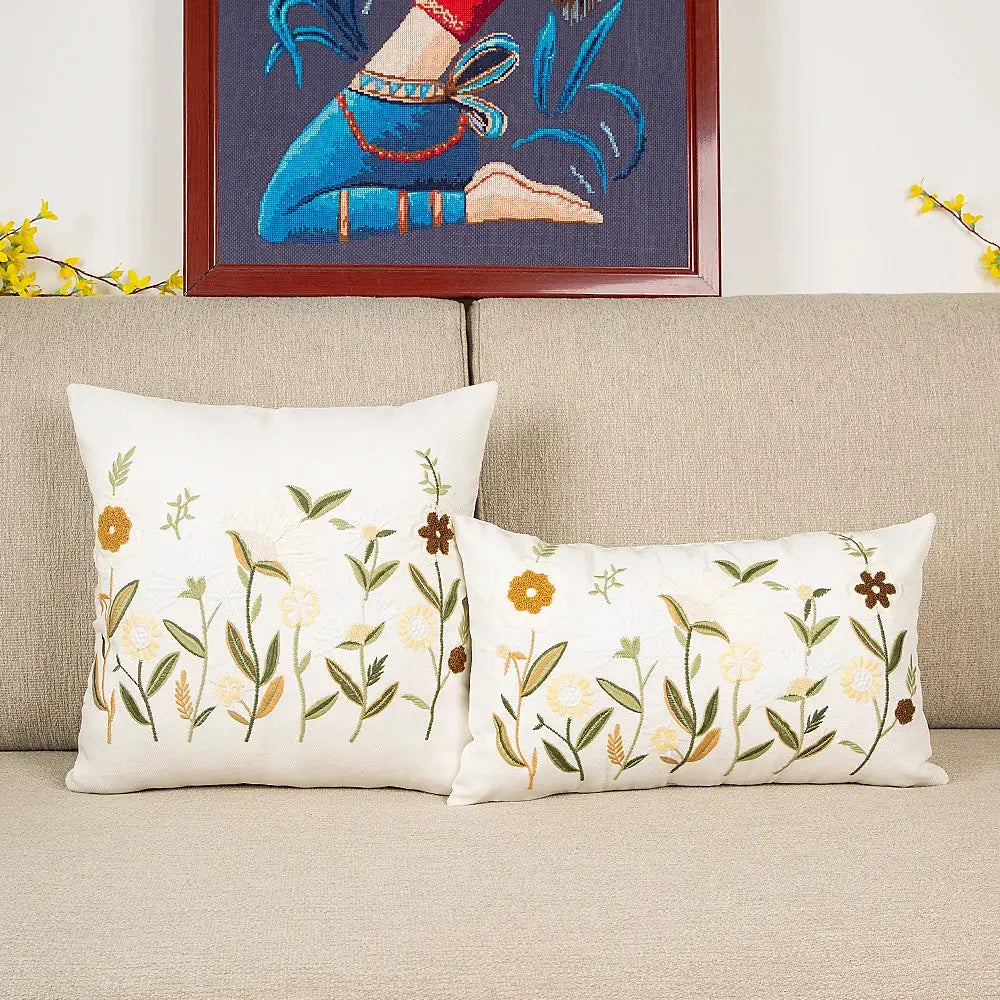 Bird embroidered cotton cushion cover living room floral pillow case