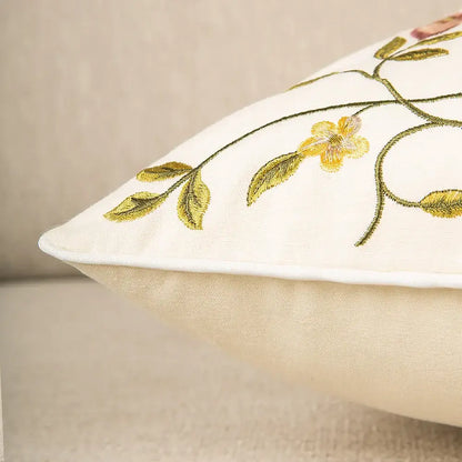 Bird embroidered cotton cushion cover living room floral pillow case