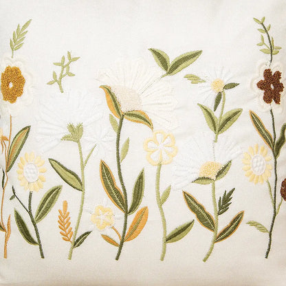Bird embroidered cotton cushion cover living room floral pillow case