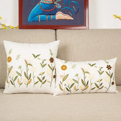 Bird embroidered cotton cushion cover living room floral pillow case