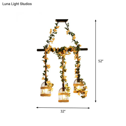 DecorBites™ Birdcage Industrial Hemp Rope Suspension Lamp - 3/5-Light Black Ceiling Lighting for Restaurant Island