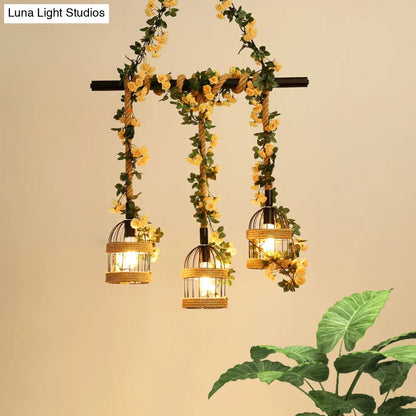 DecorBites™ Birdcage Industrial Hemp Rope Suspension Lamp - 3/5-Light Black Ceiling Lighting for Restaurant Island