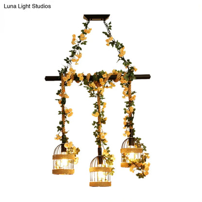 DecorBites™ Birdcage Industrial Hemp Rope Suspension Lamp - 3/5-Light Black Ceiling Lighting for Restaurant Island