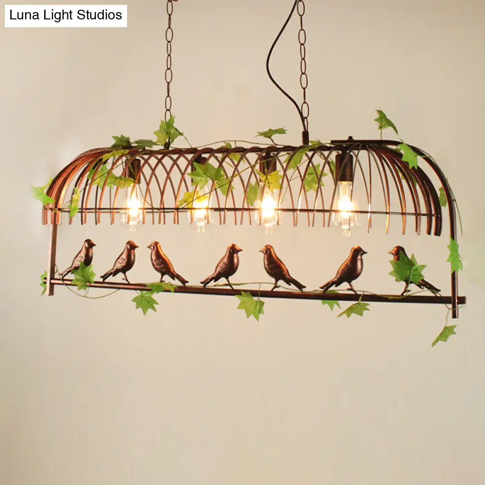 DecorBites™ Birdcage Pendant Light - Rustic Wrought Iron Island Lamp with Vine and Bird Deco for Dining Room