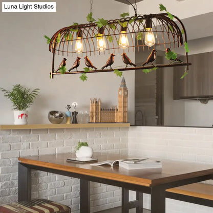 DecorBites™ Birdcage Pendant Light - Rustic Wrought Iron Island Lamp with Vine and Bird Deco for Dining Room